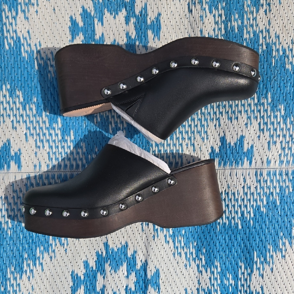 J. Crew Black Studded Mules with Chunky Platform